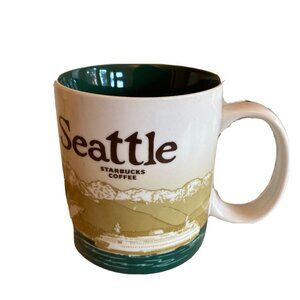 Starbucks Seattle Coffee Mug With Skyline & Mountain Design 16 Oz Ceramic Collec